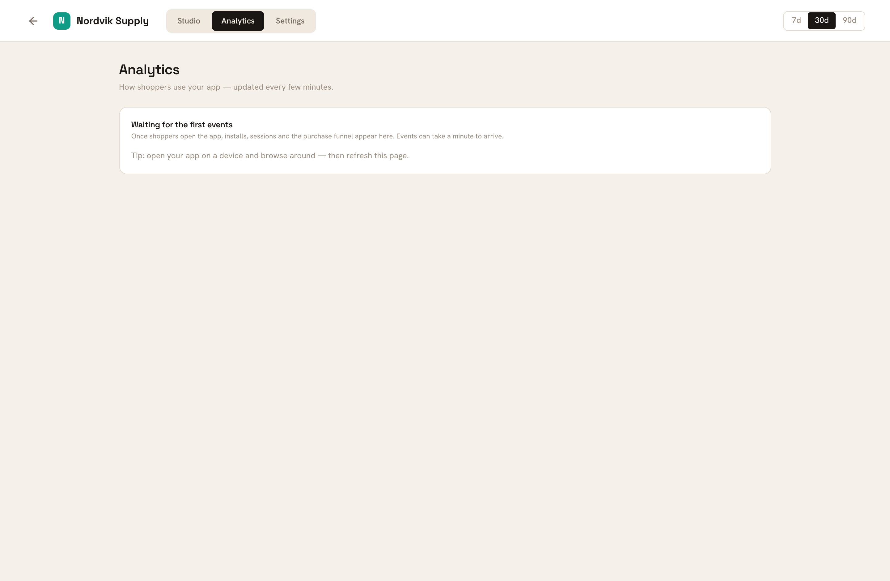 What you see until a shopper opens the app. It is a waiting state, not an error.